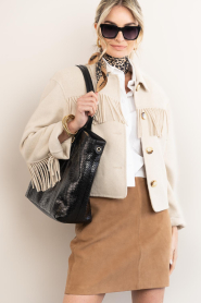 Claris Virot |  Leather shopper with snake pattern India | black | Picture 2