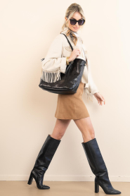 Claris Virot |  Leather shopper with snake pattern India | black | Picture 3