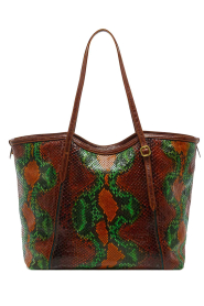 Claris Virot |  Leather shopper with snake pattern India | brown
