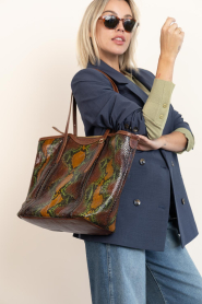 Claris Virot |  Leather shopper with snake pattern India | brown | Picture 5