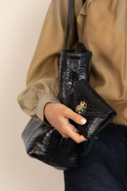 Claris Virot |  Leather wallet with snake pattern Alex | black  | Picture 3