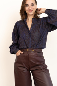 Antik Batik |  Cotton jacquard blouse Tamari | blue | Picture 2