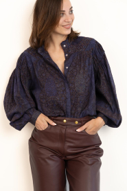 Antik Batik |  Cotton jacquard blouse Tamari | blue | Picture 7