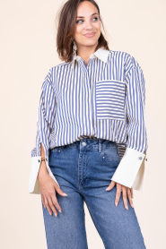 Co'Couture |  Poplin striped blouse Samson | blue | Picture 4