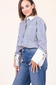 Co'Couture |  Poplin striped blouse Samson | blue | Picture 5