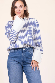 Co'Couture |  Poplin striped blouse Samson | blue | Picture 2