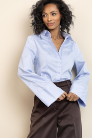 Co'Couture |  Poplin blouse Sanna | blue | Picture 5