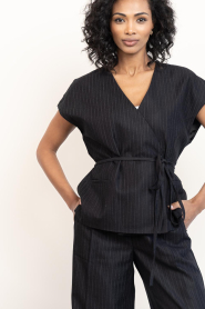 Co'Couture |  Pinstripe wrap top Maggie | black | Picture 2