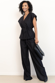 Co'Couture |  Pinstripe wrap top Maggie | black | Picture 3