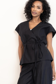 Co'Couture |  Pinstripe wrap top Maggie | black | Picture 5