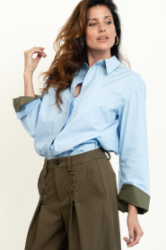 Co'Couture |  Poplin blouse with big cuffs Donna | blue | Picture 4