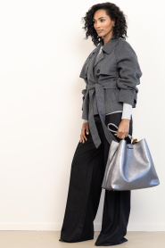 Co'Couture |  Pinstripe wide leg trousers Maggie | black | Picture 3