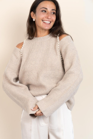 Co'Couture |  Soft sweater with pearls Row | beige | Picture 5
