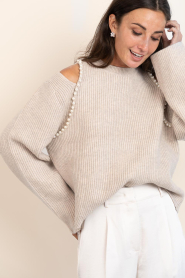 Co'Couture |  Soft sweater with pearls Row | beige | Picture 2