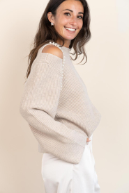 Co'Couture |  Soft sweater with pearls Row | beige | Picture 7
