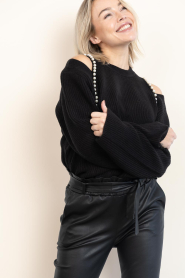 Co'Couture |  Soft sweater with pearls Row | black  | Picture 2