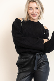 Co'Couture |  Soft sweater with pearls Row | black  | Picture 4