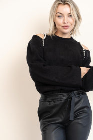 Co'Couture |  Soft sweater with pearls Row | black  | Picture 5