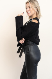 Co'Couture |  Soft sweater with pearls Row | black  | Picture 7