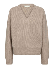 Co'Couture |  Soft sweater with V-neck Row | beige | Picture 1