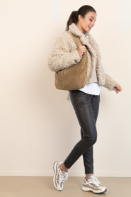 Co'Couture |  Soft sweater with V-neck Row | beige | Picture 3