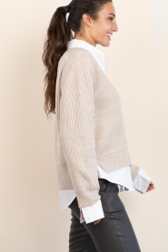 Co'Couture |  Soft sweater with V-neck Row | beige | Picture 7