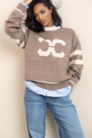 Co'Couture |  Soft sweater with logo Row | brown | Picture 5