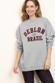 Deblon |  Sweater with text Malou | grey | Picture 6