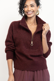 by-bar |  Alpaca blend sweater with zipper Beau | burgundy | Picture 2