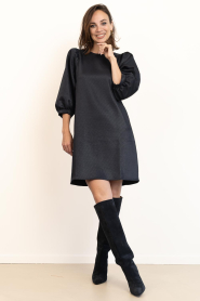 by-bar |  Shiny dress with puffed sleeves Gigi | dark blue | Picture 3