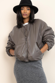 Dante6 |  Faux leather bomber jacket Duarte | taupe | Picture 5