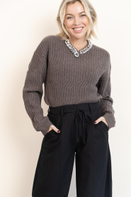 Dante6 |  Soft knitted sweater with necklace detail Odean | brown | Picture 4