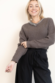 Dante6 |  Soft knitted sweater with necklace detail Odean | brown | Picture 6