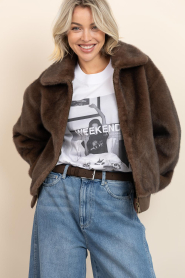 Alter Ego |  Faux mink bomber jacket Linn | brown | Picture 4