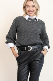 Copenhagen Muse |  Soft sweater with righnestones Ibra | grey | Picture 2