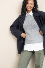 Copenhagen Muse |  Knitted sweater with blouse Yasmin | grey | Picture 2