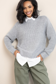 Copenhagen Muse |  Knitted sweater with blouse Yasmin | grey | Picture 4