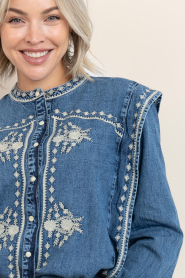 Maison Hotel |  Denim blouse with embroidery Narciso | blue | Picture 9