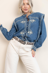 Maison Hotel |  Denim blouse with embroidery Narciso | blue | Picture 6