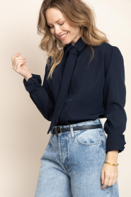 Est'Seven |  Blouse with tie Emely | blue | Picture 4