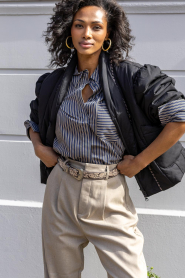 Co'Couture |  Striped blouse Fina | black | Picture 2