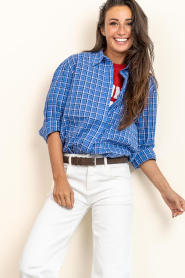 Co'Couture |  Cotton checkered blouse Angelica | blue | Picture 2