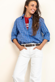 Co'Couture |  Cotton checkered blouse Angelica | blue | Picture 5