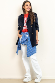 Co'Couture |  Cotton checkered blouse Angelica | blue | Picture 3
