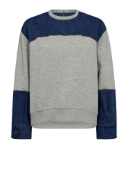 Co'Couture |  Sweater with denim details Candiz | grey | Picture 1