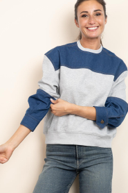 Co'Couture |  Sweater with denim details Candiz | grey | Picture 2