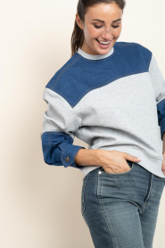 Co'Couture |  Sweater with denim details Candiz | grey | Picture 4