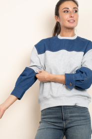 Co'Couture |  Sweater with denim details Candiz | grey | Picture 5