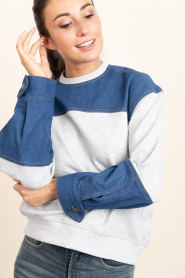 Co'Couture |  Sweater with denim details Candiz | grey | Picture 8