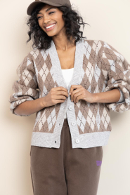 Co'Couture |  Checkered cardigan Row | beige | Picture 4